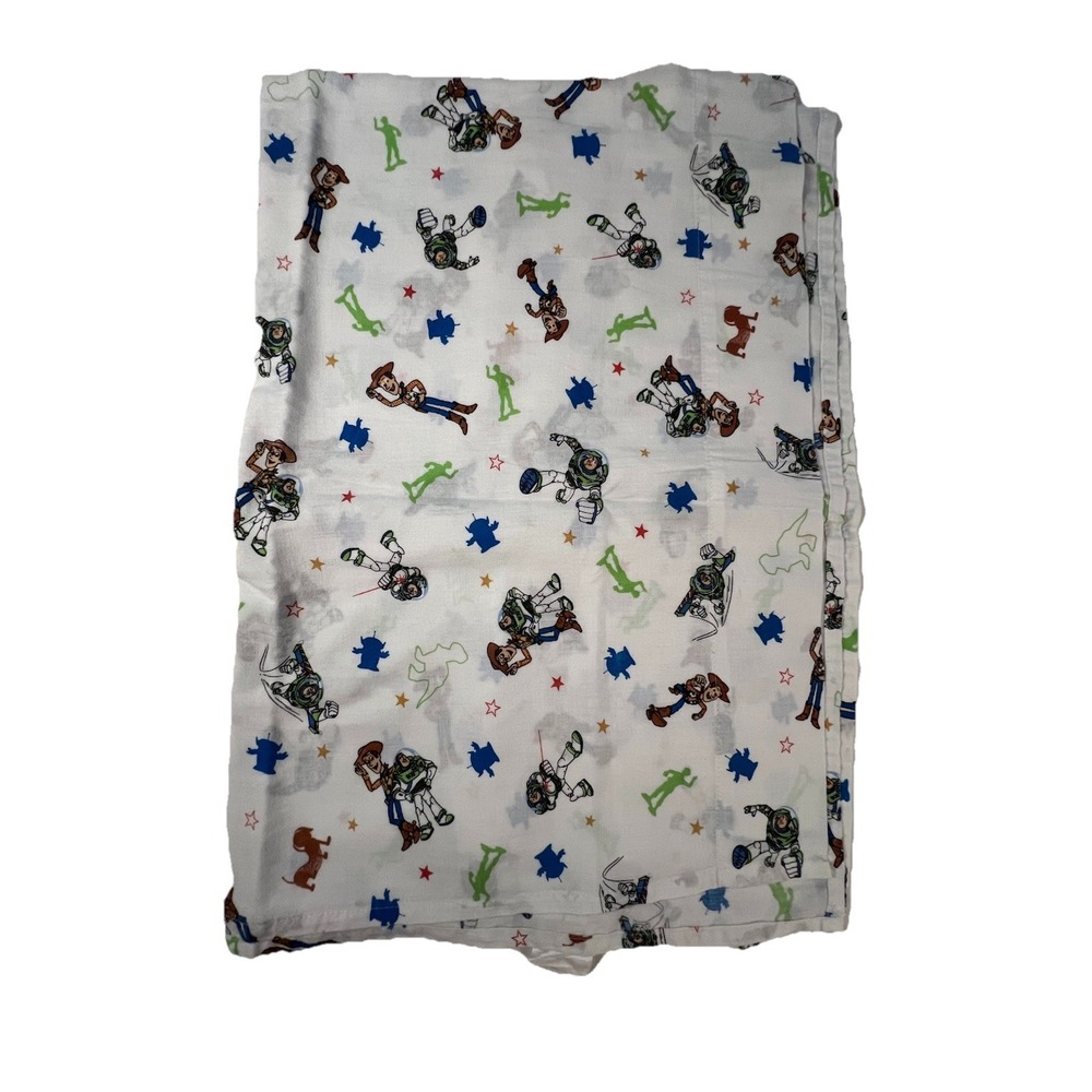 Vintage Disney Pixar TOY STORY‎ Toddler Flat Sheet Andy Buzz Crown Crafts